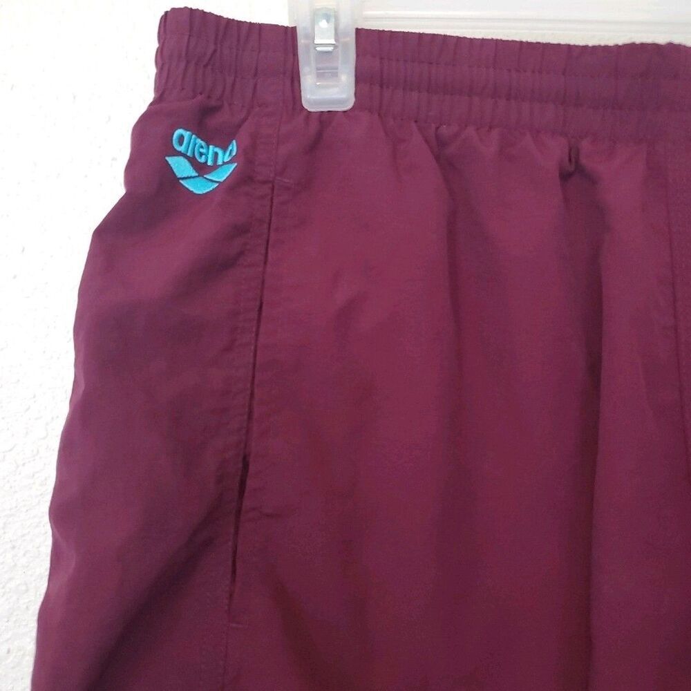 Arena Mens Swim Trunks Maroon Burgundy Blue Logo Elastic Waist Pockets Size M - Picture 3 of 15